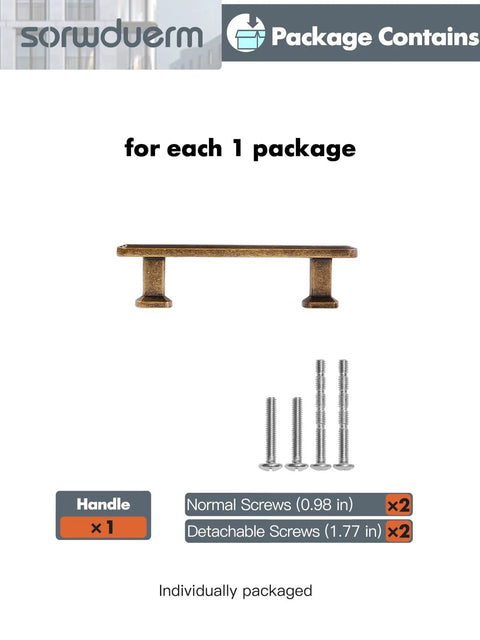 10 Pack Antique Brass Cabinet Pulls 3 Inch 76mm For Kitchen Cabinets Drawers Cupboards with screws included