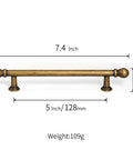 Antique Brass Cabinet Pulls Set Of 10 5 Inch Hole Center Solid Zinc Alloy Handles with dimensions and weight displayed.