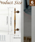 Antique Brass Cabinet Pulls Set Of 6, 7.32 Inch Long With 5.04 Inch Center-To-Center vintage drawer handle on door, product dimensions shown