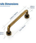 Antique Brass Cabinet Pulls 3 Inch Center 10 Pack Zinc Alloy Handles dimensions and measurements in vintage style hardware.
