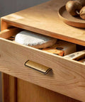 Open wooden drawer with Five Pack 5 Inch Antique Brass Cabinet Cup Pulls For Kitchen And Bath, Durable Zinc Alloy Handles, installed.