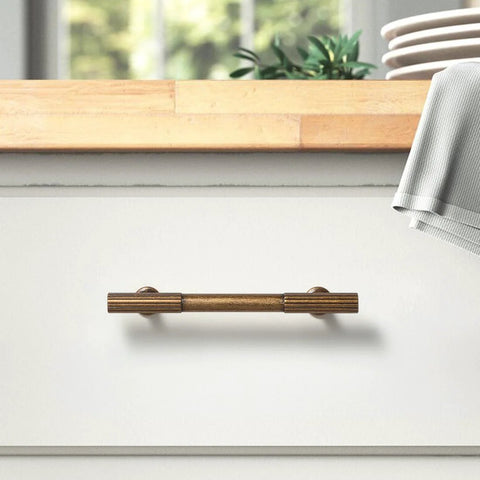 Antique Brass Cabinet Pulls Set Of 10, 3-3/4 Inch Hole Center Solid Zinc Alloy Dresser Drawer Handles on white kitchen drawer