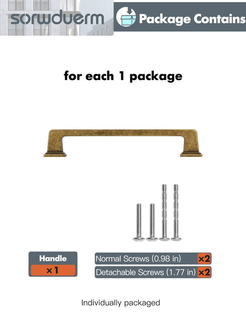 Antique Brass Square Cabinet Pulls 5 Inch Center To Center 128mm Hole Modern Retro Vintage with screws package contents