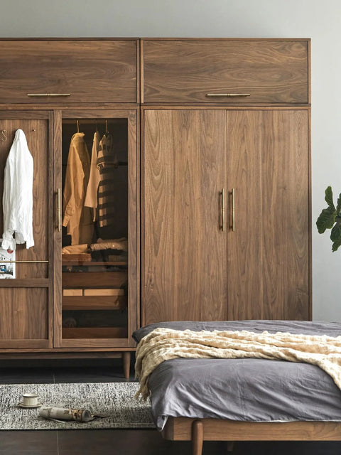Wardrobe with Antique Brass Cabinet Pulls 6.3 Inch Hole Center 160mm Vintage Solid Brass Handles in bedroom