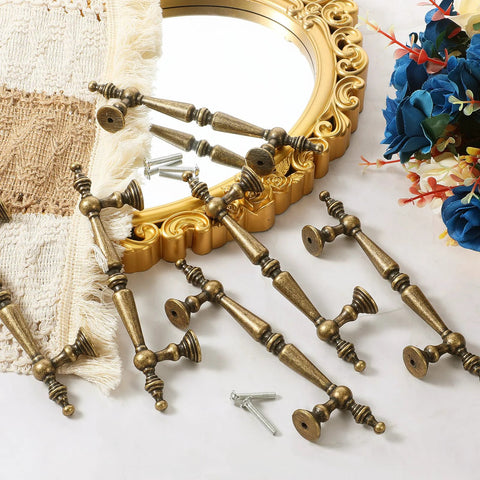 Antique Brass Cabinet Pulls 10 Pack 6.02 Inch Length With 3.78 Inch Center To Center Hole Spacing Brushed Matte Gold Handles