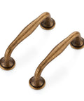 Front view of two handles from 20 Pack 3 Inch Antique Brass Cabinet Pulls Set for Kitchen Cabinets and Drawers Solid Zinc Alloy Cupboard Hardware