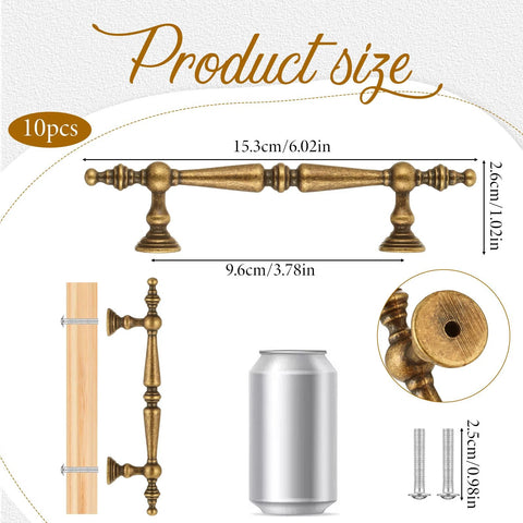 Antique Brass Cabinet Pulls 10 Pack 6.02 Inch Length With 3.78 Inch Center To Center Hole Spacing Brushed Matte Gold