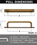 Dimensions diagram of Set Of 12 Antique Brass Cabinet Pulls With Back Plates, Center To Center 5 Inch Length, 5/16 Inch Diameter.
