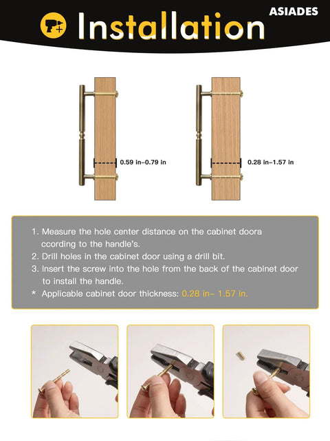 Installation guide for Antique Brass Cabinet Pulls 6.3 Inch Hole Center 160mm emphasizing mounting steps and measurements.