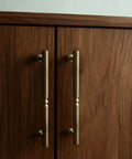Antique Brass Cabinet Pulls 6.3 Inch Hole Center 160mm installed on a wooden cabinet, featuring solid brass construction and vintage design.