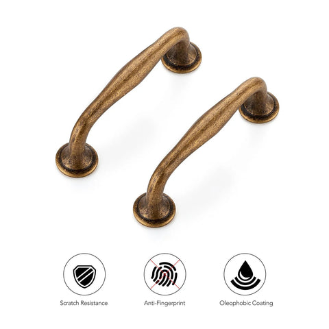 20 Pack 3 Inch Antique Brass Cabinet Pulls Set for Kitchen Cabinets and Drawers with scratch resistance and anti-fingerprint coating.