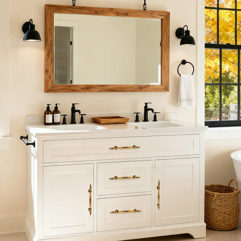 Bathroom vanity with antique brass cabinet pulls, 10-pack, 6.02 inch length, 3.78 inch hole spacing, brushed matte gold, classic style.