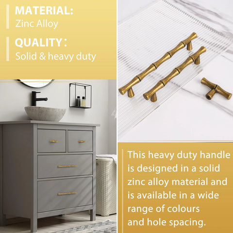 Antique Brass Cabinet Pulls Set Of 6 Five Inch Center To Center Zinc Alloy Heavy Duty Dresser Handles on grey dresser