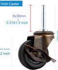 Antique Brass Casters Wheels Set 2 Inch With Brake Rubber Stem Casters For Vintage Furniture Replacement 5/16 By 1-1/2 Inch Stem 8 By 38 Millimeters Steel Frame Electroplated Bronze Finish