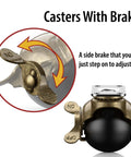 Close-up of 2 Inch Antique Brass Ball Casters Vintage Swivel Plate Caster Wheels with Brake, showing side brake mechanism