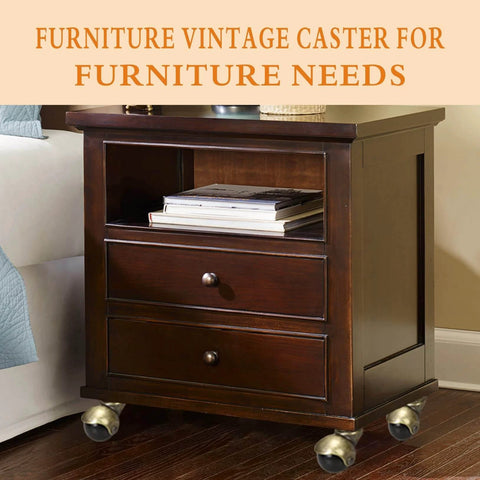 2 Inch Vintage Caster Wheels 4 Pack Antique Brass Swivel Ball Casters on wooden cabinet for easy rolling