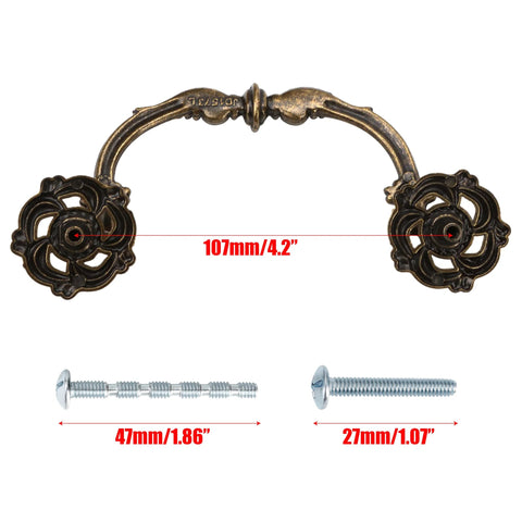 4-Pack Antique Brass Drawer Pulls 4.5 Inch Center-to-Center Drop Bail Dresser Handles Vintage Style Bronze Look Hardware with screws