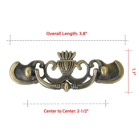Antique Brass Drop Bail Drawer Pulls Six Pack With Two And A Half Inch Hole Centers featuring decorative vintage design for furniture.