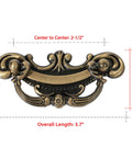 Antique Brass Drawer Pulls 8 Pack With 2-1/2 Inch Hole Centers 64mm 94mm Overall Length Zinc Alloy Decorative Hardware