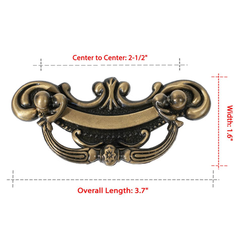 Antique Brass Drawer Pulls 8 Pack With 2-1/2 Inch Hole Centers 64mm 94mm Overall Length Zinc Alloy Decorative Hardware