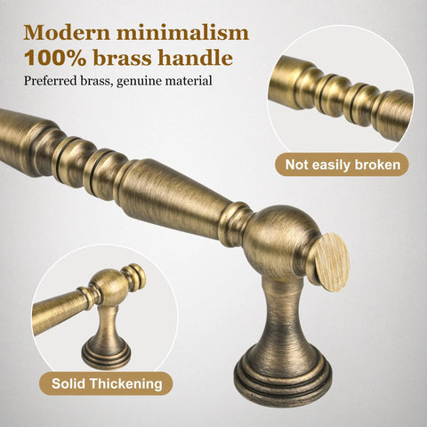 Close-up of 2 Pack Antique Brass Cabinet Drawer Pulls, 3.75 Inch Vintage Bronze Bar Style Furniture Handles showing solid brass construction.