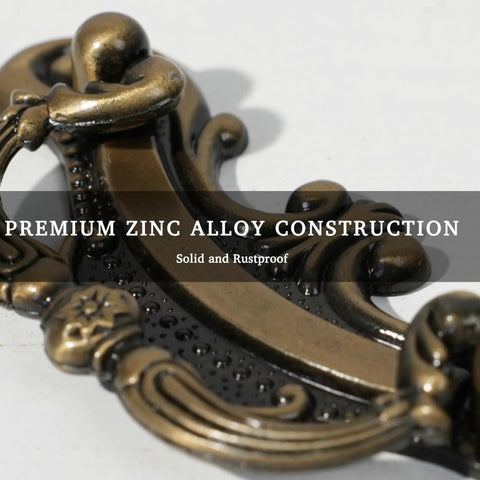 Close-up of Antique Brass Drawer Pulls 8 Pack With 2-1/2 Inch Hole Centers 64mm 94mm Overall Length Zinc Alloy Decorative Hardware