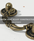 Close-up of 6 Pack Antique Brass Drawer Pulls With 2-1/2 Inch Hole Centers (64mm) showcasing premium zinc alloy construction