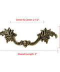 Antique Brass Drawer Pulls Set Of 6 With Leaf Inspired Design For Dresser Cupboard And Bedroom Furniture, 2-1/2 Inch Hole Center