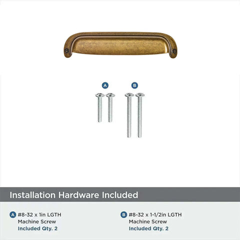10 Pack 3 Inch Hole Center Vintage Drawer Pulls Antique Brass Cabinet Handles Cup Pulls with screws shown