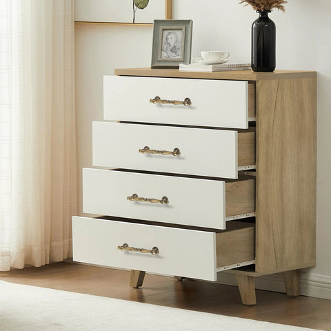 Drawer with 2 Pack Antique Brass Cabinet Drawer Pulls 3.75 Inch Vintage Bronze Bar Style Handles installed on white drawers