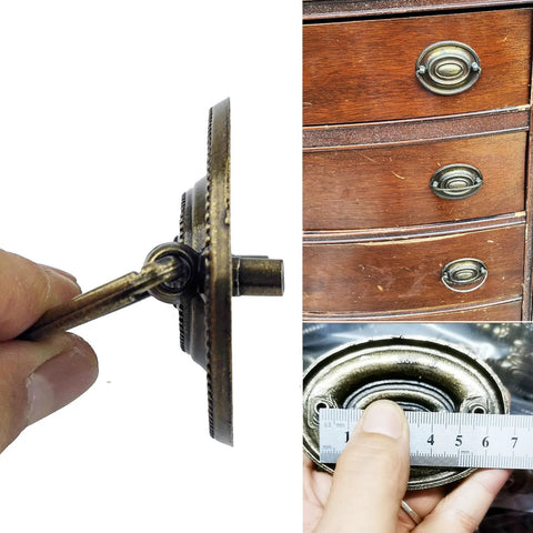 Side view and installed example of 4 Pack Antique Brass Bail Drawer Pulls Oval Drop Swing Handles For Dresser Cabinet Furniture Hardware 81x57mm