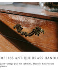 Antique Brass Drawer Pulls Set Of 6 With Leaf Inspired Design For Dresser Cupboard And Bedroom Furniture, installed on drawer