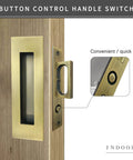Recessed Finger Flush Pulls With Edge Pull In Antique Brass, 4.72 Inch Sliding Closet Door Handles installed on wooden door