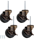 Antique Brass Casters Wheels Set 2 Inch With Brake Rubber Stem Casters For Vintage Furniture Replacement 5/16 By 1-1/2 Inch Stem