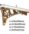 Antique Brass 6 Inch Decorative Shelf Brackets Baroque Style Heavy Duty L Shaped With Hardware Included dimensions illustration