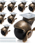 Eight Pack 2 Inch Antique Brass Ball Caster Wheels With Brakes Swivel Casters With Sockets 360 Degree Mobility For Furniture