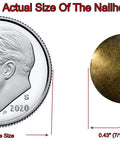 Antique brass upholstery tacks secure fabric, leather, and trim to wood frames and panels with a durable, decorative finish next to a dime for size comparison.