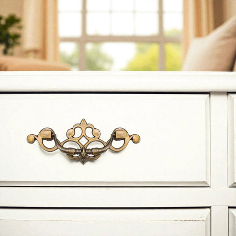 4 Pack 3.25 Inch Center To Center Antique Bronze Bail Drawer Pulls on white dresser