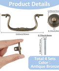 Four 3.6 Inch Vintage Bail Pull Handles Antique Bronze Furniture Hardware Set For Cabinets And Drawers details with dimensions.