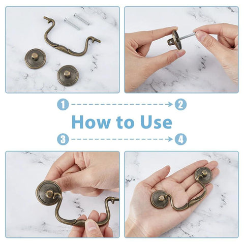 Installation guide for Four 3.6 Inch Vintage Bail Pull Handles Antique Bronze Furniture Hardware Set for cabinets and drawers.
