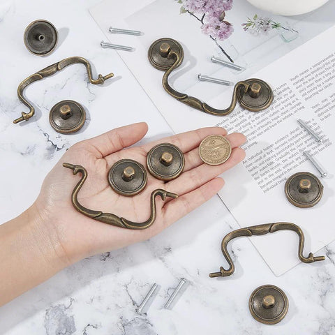 Four 3.6 Inch Vintage Bail Pull Handles Antique Bronze Furniture Hardware Set For Cabinets And Drawers Center To Center Drop Pulls