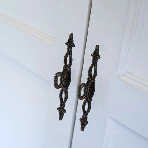 Vintage Style Alloy Cabinet Handles With Plate Six Point Three Inch Long 160mm 22mm Wide Durable Brushed Finish Nordic Simple Furniture Knobs And Pulls For Kitchen Cabinets Cupboards Closets Ideal For Modern Rustic Decor Set Of 4 installed on white cupboard doors