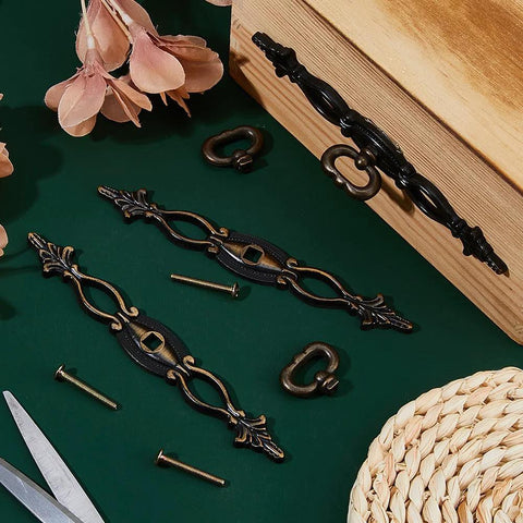 Vintage Style Alloy Cabinet Handles With Plate Six Point Three Inch Long 160mm 22mm Wide Durable Brushed Finish Nordic Simple Furniture Knobs And Pulls For Kitchen Cabinets Cupboards Closets Ideal For Modern Rustic Decor Set Of 4 displayed on green background with screws and decorative elements