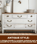 Antique Bronze Cabinet Hardware Set 12 Pc Includes 6 3 Inch Bail Handle Drop Pulls And 6 1.33 Inch Vintage Flower Shape Knobs installed on dresser