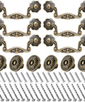 Antique Bronze Cabinet Hardware Set 12 Pc Includes 6 3 Inch Bail Handle Drop Pulls And 6 1.33 Inch Vintage Flower Shape Knobs With Screws Zinc Alloy