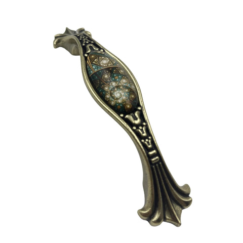 Antique Bronze Drawer Pulls With Stained Glass Window Pattern For Furniture, Zinc Alloy Cabinet Handles, side view, ornate design