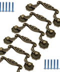 6 Pieces Vintage Drop Pulls Antique Bronze Drawer Pull Handles Bail Handles For Furniture 3.75 Inch Hole Spacing And 4.5 Inch Total Length Zinc Alloy Flower Design Cabinet Hardware