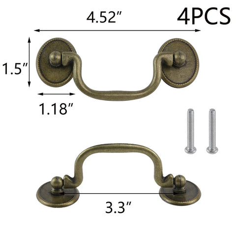 Antique Bronze Drop Drawer Pulls Set Of 4 With Screws Vintage Zinc Alloy Cabinet Handles For Furniture And Doors 4.52 Inch