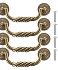 4.5 Inch Center To Center Antique Bronze Drawer Pulls Pack Of 4 Bail Drop Swing Handles with screws for furniture restoration