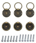 Six Piece Cupboard Drawer Pull Ring Handles Antique Bronze Finish 1.42 Inch Diameter with M4 Screws Included